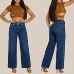 Kit 3 Calças Jeans Wide Leg Femininas Cintura Alta