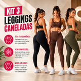 Kit 3 Calças Legging Canelada Cintura Alta
