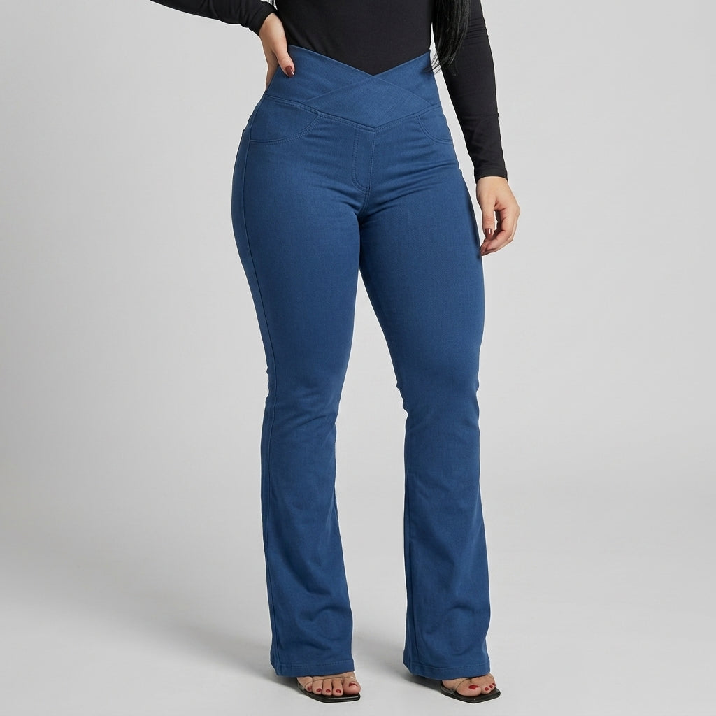 Kit 3 Flare Legging Cotton Jeans Fake