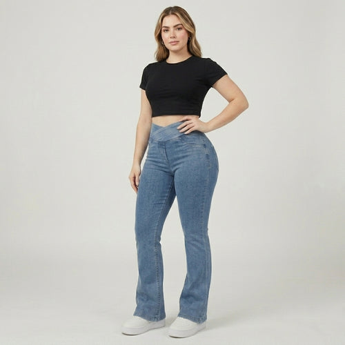 Kit 3 Flare Legging Cotton Jeans Fake