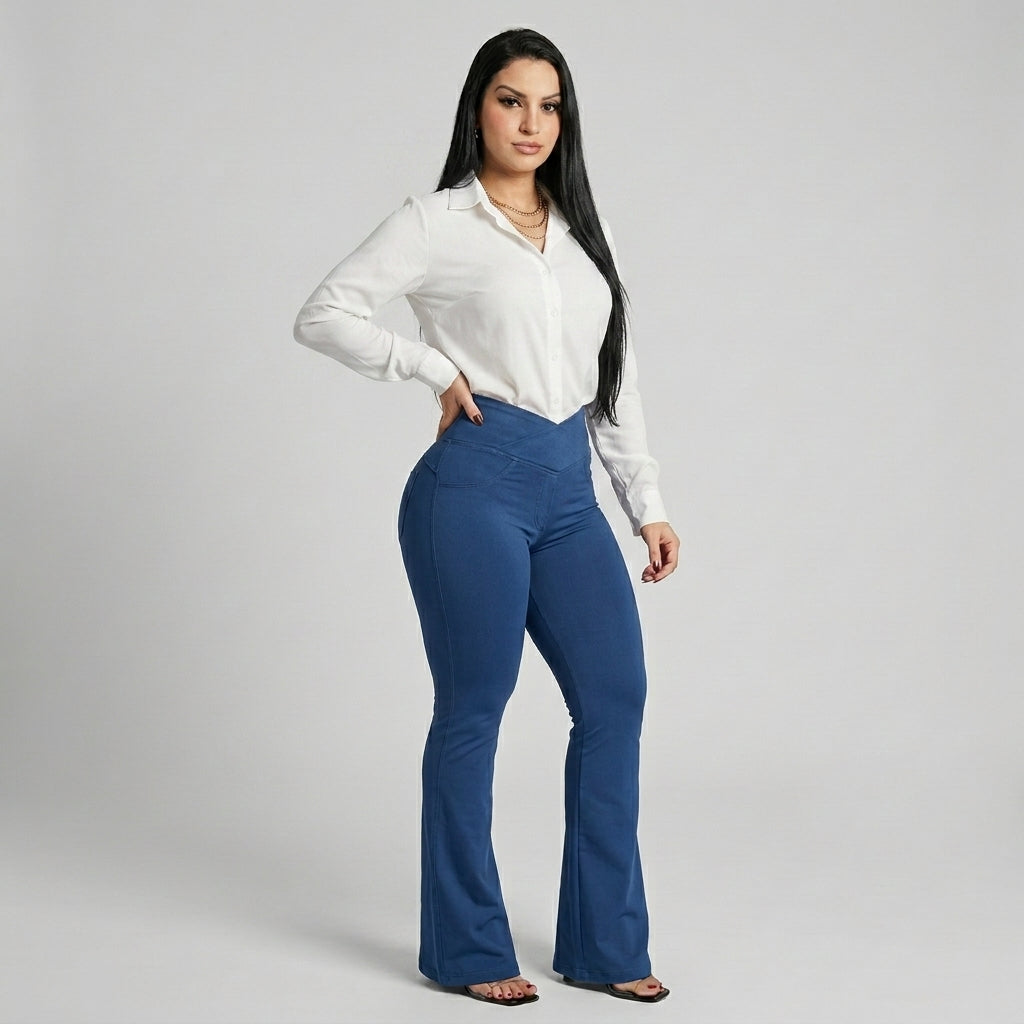 Kit 3 Flare Legging Cotton Jeans Fake