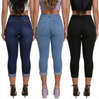 Kit 3 Calça Jeans Capri Cintura Alta Empina Bumbum C/ Lycra