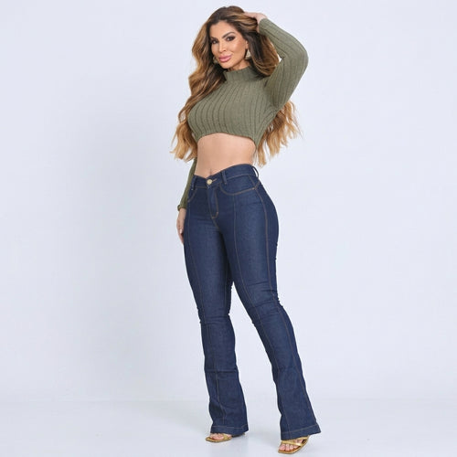 Kit 2 Calça Jeans Feminina Flare Cintura Alta Boca De Sino