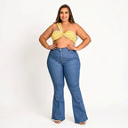Kit 2 Calça Jeans Flare Plus Size Cintura Alta C/Lycra