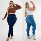 Kit 2 Calças Feminina Plus Size Jeans Skinny Cintura Alta Com Lycra Levanta Bumbum Lançamento