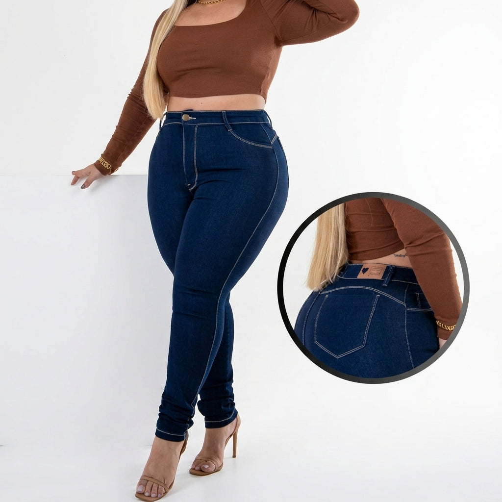 Kit 2 Calças Feminina Plus Size Jeans Skinny Cintura Alta Com Lycra Levanta Bumbum Lançamento