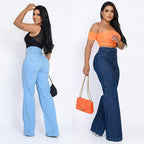 Kit 2 Calças Jeans Wide Leg Pantalona Feminina Cintura Alta Modeladora