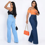 Kit 2 Calças Jeans Wide Leg Pantalona Feminina Cintura Alta Modeladora