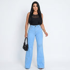 Kit 2 Calças Jeans Wide Leg Pantalona Feminina Cintura Alta Modeladora