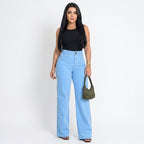 Kit 2 Calças Jeans Wide Leg Pantalona Feminina Cintura Alta Modeladora