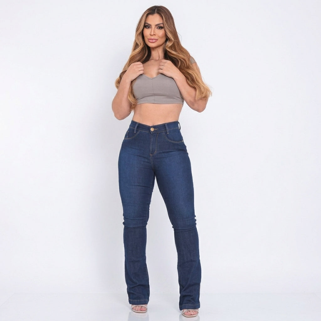 Kit 3 Calça Jeans Feminina Flare Cós Alto