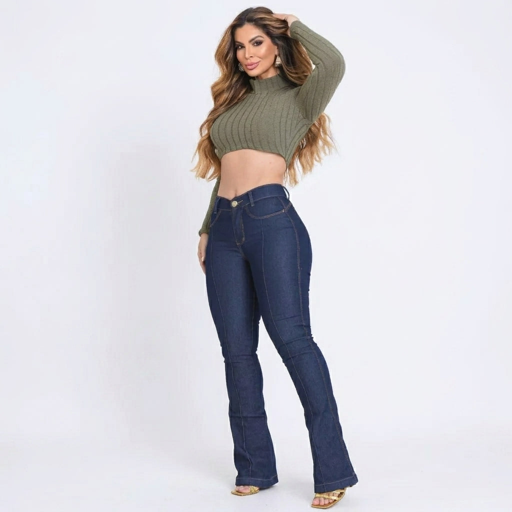 Kit 3 Calça Jeans Feminina Flare Cós Alto