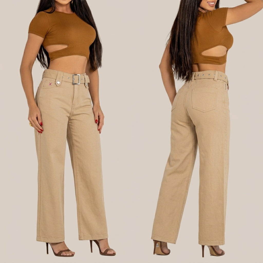 Kit 3 Calças Jeans Wide Leg Femininas Cintura Alta