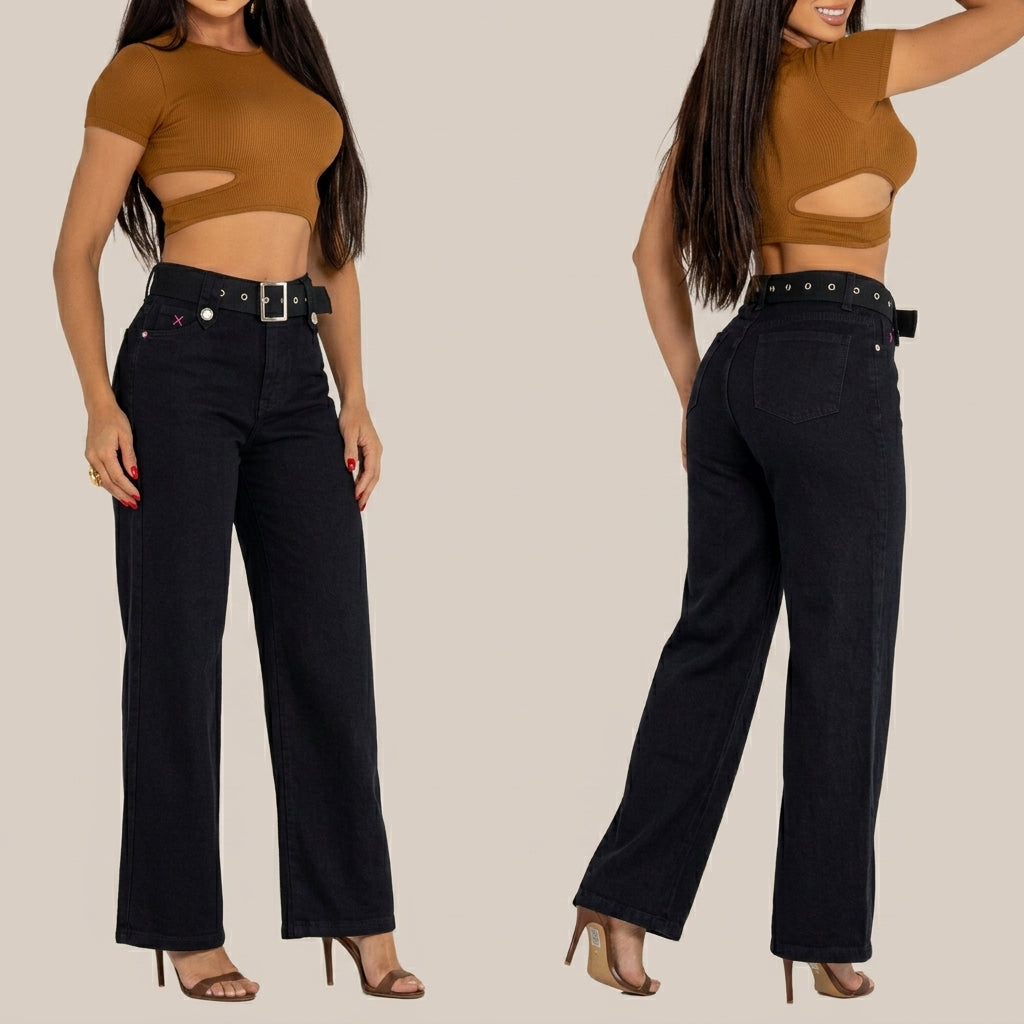 Kit 3 Calças Jeans Wide Leg Femininas Cintura Alta