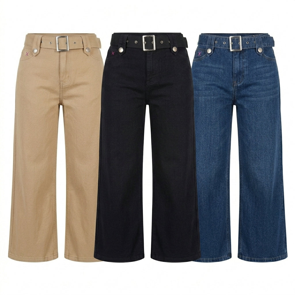 Kit 3 Calças Jeans Wide Leg Femininas Cintura Alta