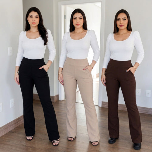 Calça Flare Elegance Jacquard - Compre 2 Leve 3